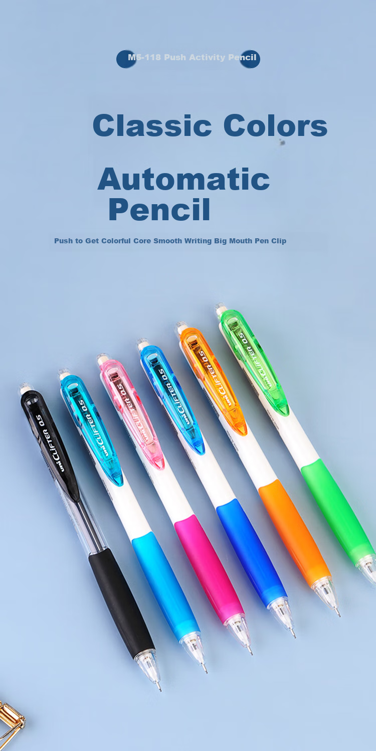 Uni Mitsubishi M5-118 Retractable Mechanical Pencil, Writing And Drawing Pencil with Eraser, 0.5mm, White And Orange, Single Pack 1