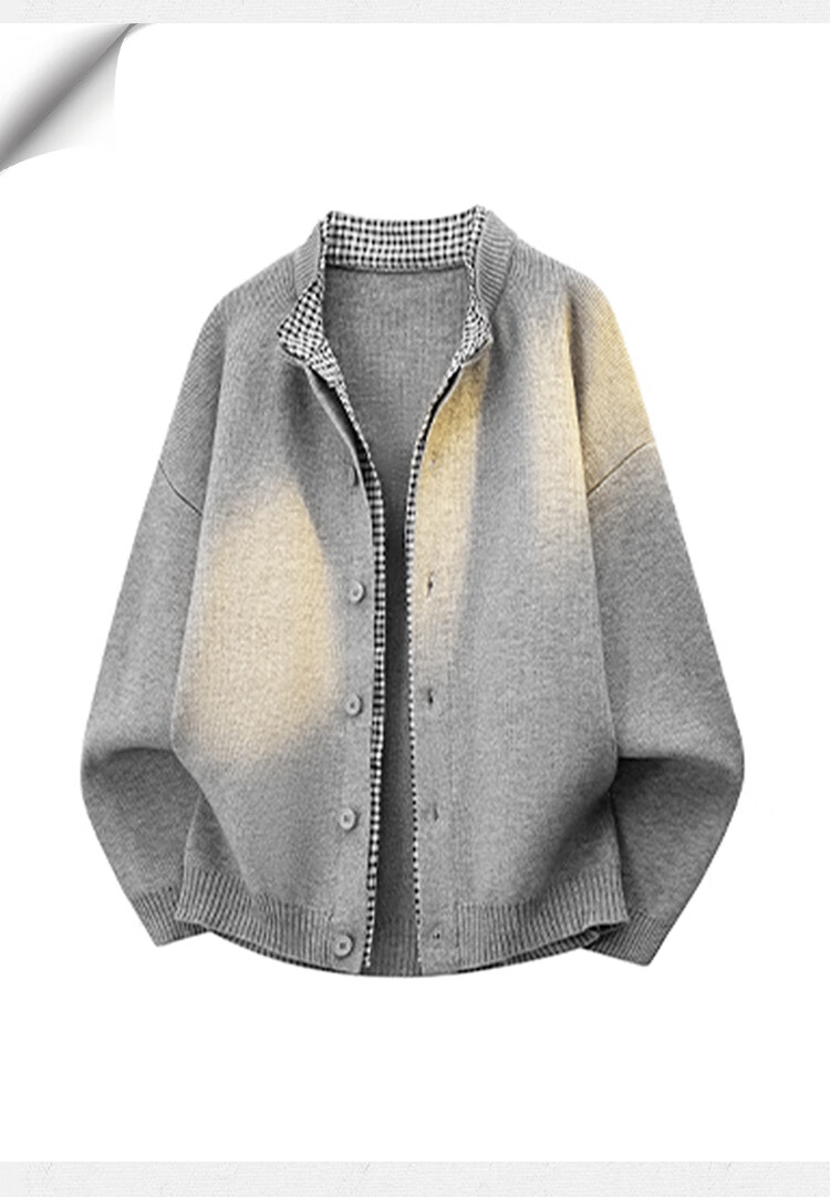 Homlean Heavyweight Faux Two-Piece Knit Cardigan Jacket Men Autumn Winter Retro Loose Lazy Style HS67 Black 2XL 1
