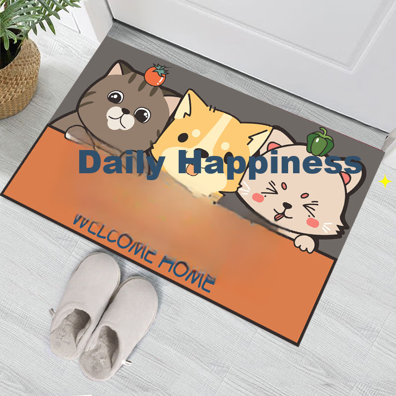 MOON TIME Entrance Mat, Doorway Foot Mat, Indoor Doormat, Non-Slip, Dirt-Resistant, Cuttable, 50*80cm, Happy 15