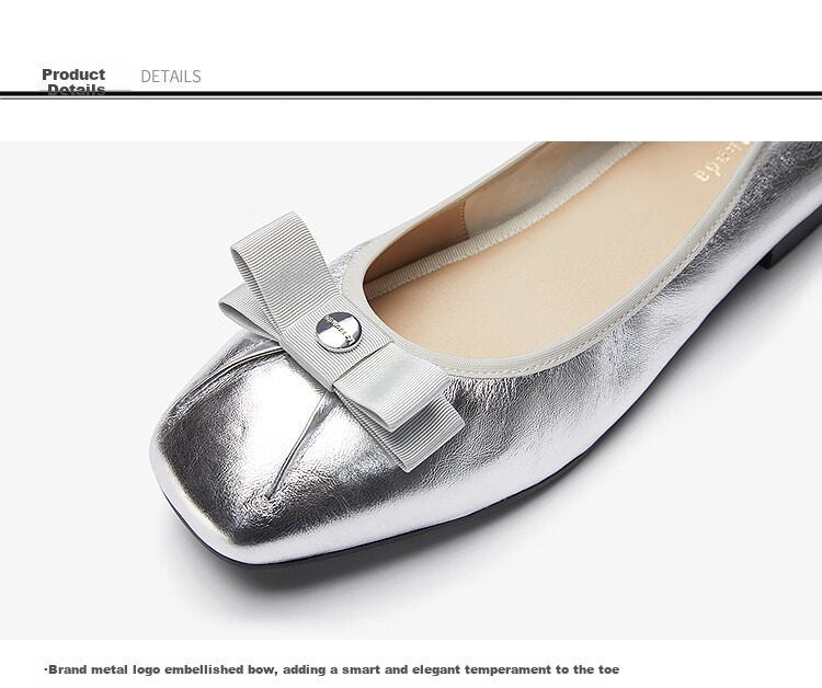 Le Saunda Elegant Bow Square Toe Shallow Low Heel Slip-On Women's Flats 6M01701 Moonlight Silver SVL 36 4