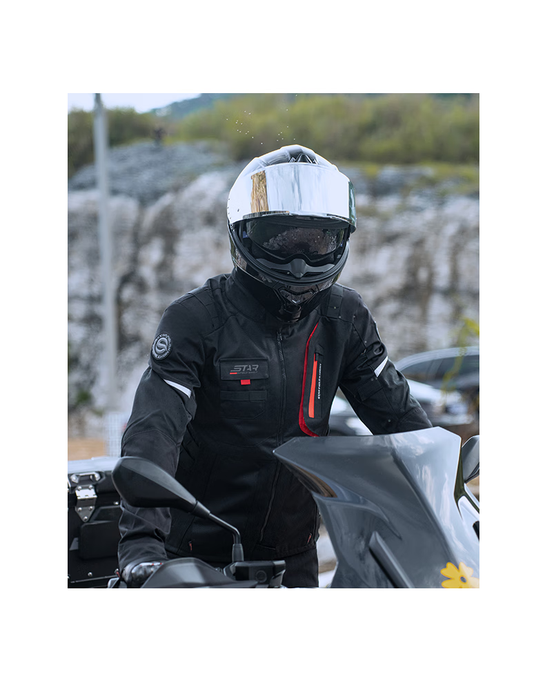 STAR FIELD KNIGHT Motorcycle Riding Jacket, Summer And All-Season Warm Fleece-Lined, Outdoor Motorbike Travel Gear, Black, Size 3XL 40
