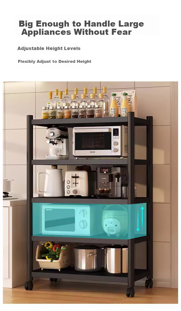 UOEN Kitchen Multi-Functional Storage Rack, Floor-Standing Multi-Layer Organizer for Home Use, Microwave Oven Storage Shelf, Utensil Holder 4