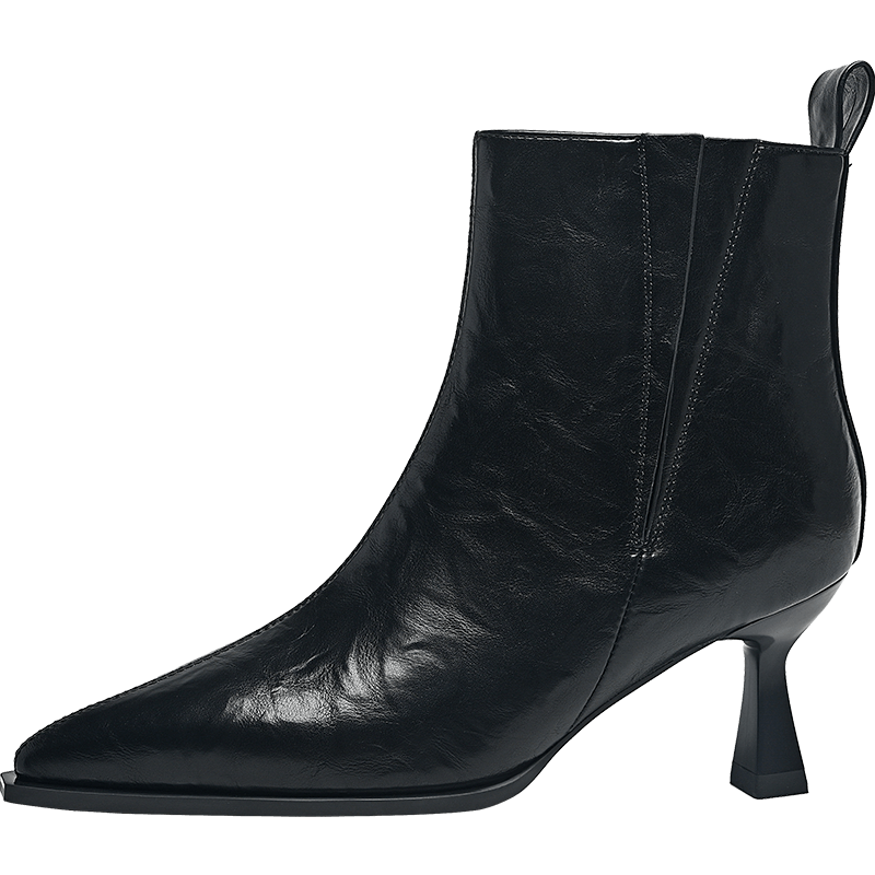 ZHR Women's Winter Vintage Thin Heel Short Boots High Heels Pointed Toe Ankle Boots BQ150A Black Size 37