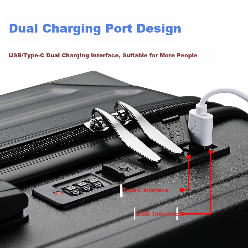 Чемодан Vantiiear 26 дюймов, белый, с USB-зарядкой и держателем для телефона