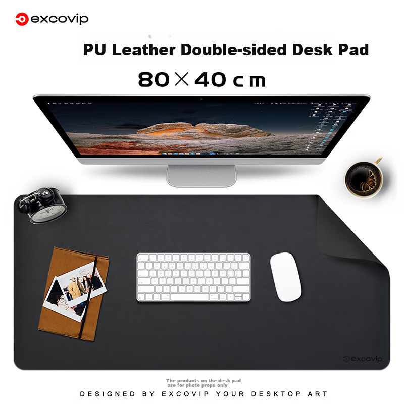 EXCO 80x40cm Large Mouse Pad, Office Desk Mat, Waterproof Leather Writing Pad, Computer Mat, Keyboard Leather Desk Cover, Double-Sided Gaming Mat, Elegant Black 3761 2