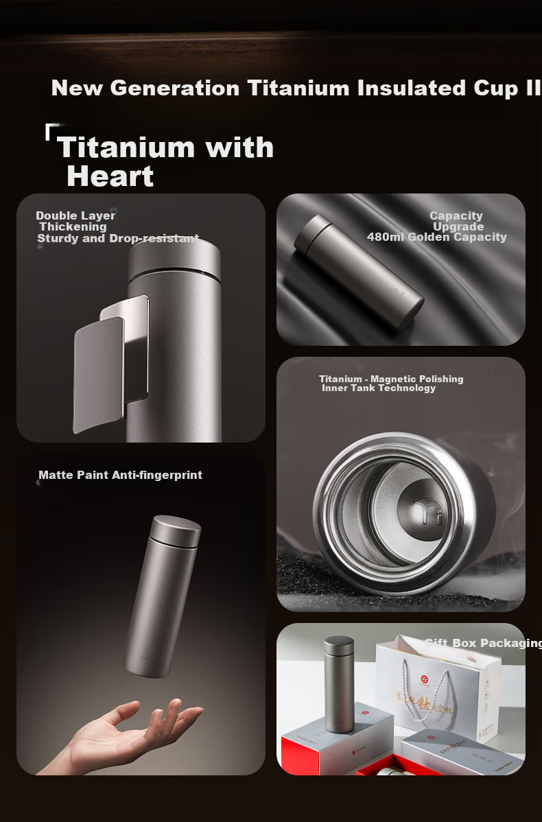 Fuguang Insulated Mug, Titanium Cup with Tea Infuser, Water Bottle for Men And Women, Pure Titanium Teacup, Outdoor Gift Box, Pure Titanium Thermos Cup 2