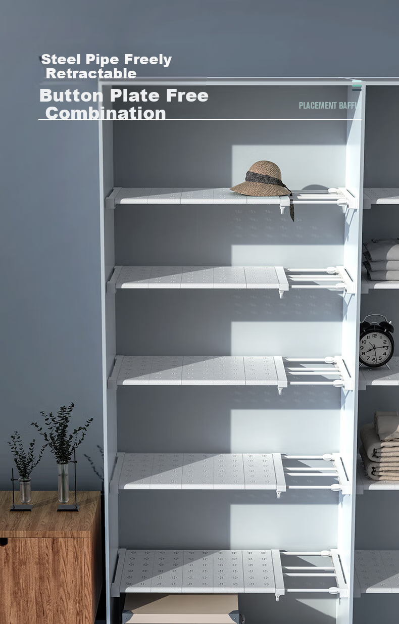 Shuranjia Extendable Wardrobe Divider Shelf, Internal Partition Board, Layered Rack, White Steel Tube, Width 42cm, Length 56-95cm 11