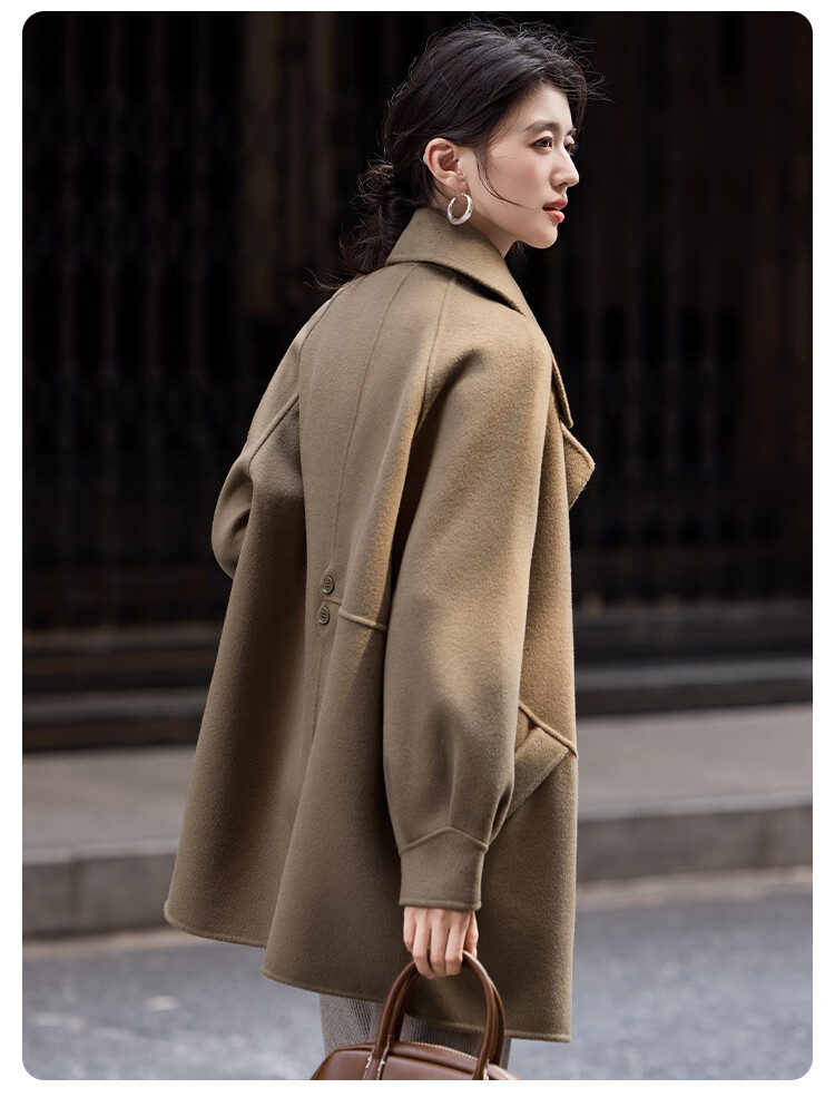 Bailu Elegant 100% Wool Coat 2025 Winter New Suit Collar Simple Mid-Length Double-Faced Woolen Women Black S 18