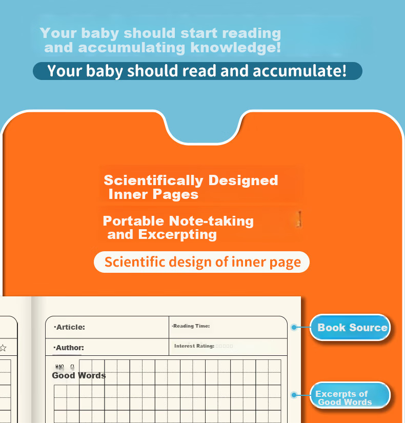 DiLe A5 Reading Notebook, Quote Book for Elementary School Students, Specialized for Reading Notes And Extracts, 30 Sheets for Collecting Good Words And Sentences, Reading Notes (Pack of 5), CXA5030B212 3