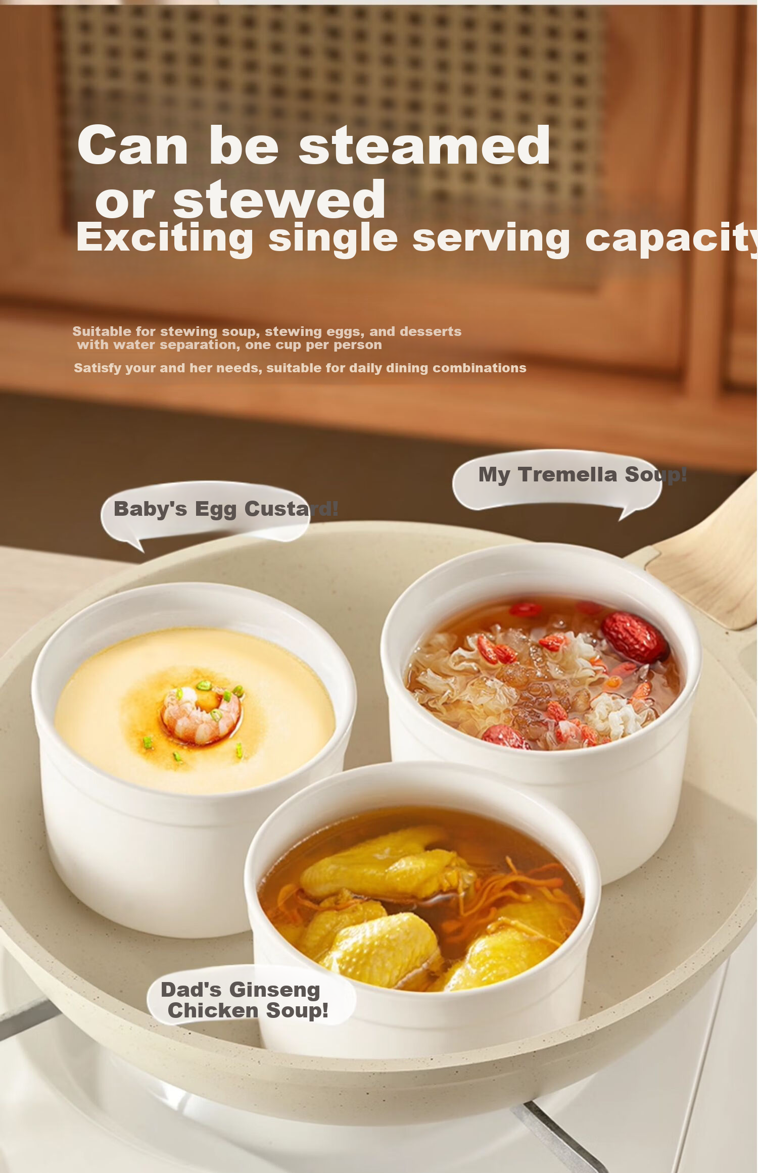 PINYU Ceramic Stew Pot, Soup Bowl, Double Boiler Inner Pot for Steamed Eggs, Porridge, Bird's Nest, with Lid, Steaming Egg Jar, Soup Pot, Stew Pot 5