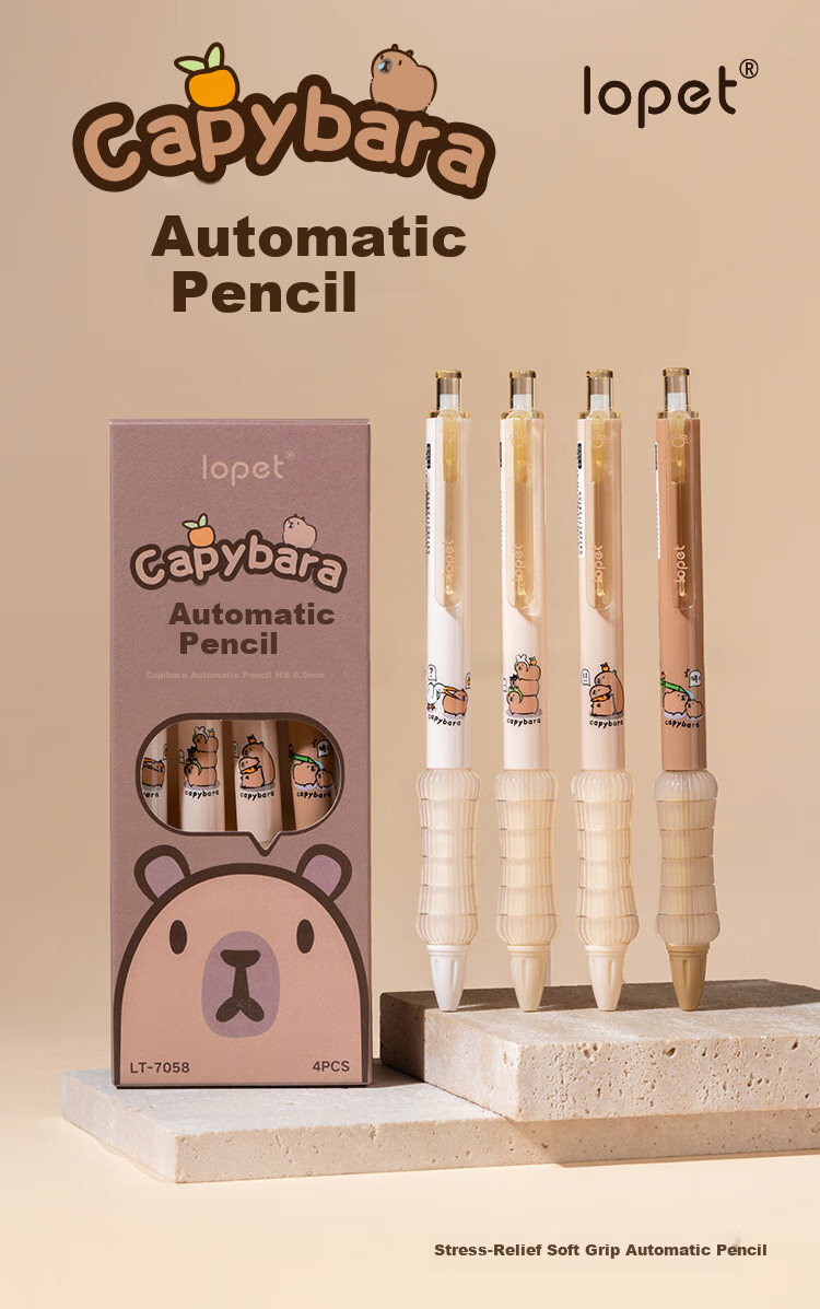 LOPET Capybara Automatic Pencil 0.5mm, Hand Guard Technology, Ultra-Soft Grip, Writing Comfortable, Buffer Anti-Breaking Lead, Drawing Pencil for Elementary Students, LT-7058 1