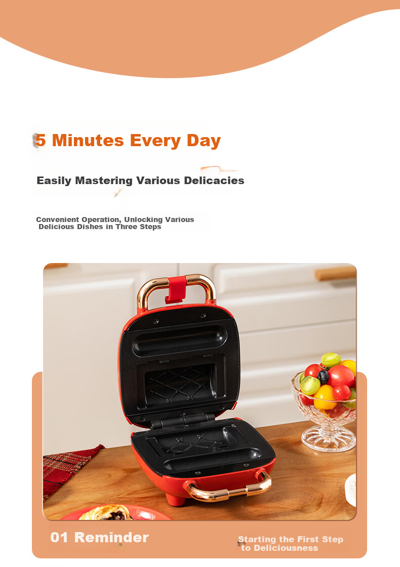 Kekoukele Home Double-Sided Heating Fully Automatic Non-Stick Easy-Clean Bread Toaster Waffle Maker Sandwich Breakfast Machine Round Plate 7