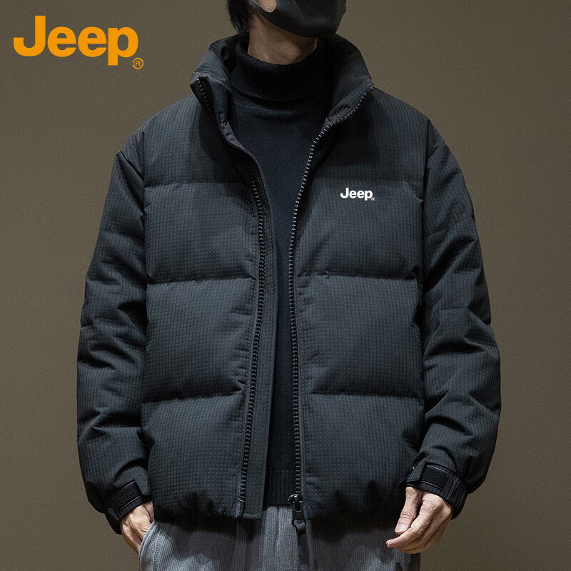 JEEP Men's Winter Short Down Jacket Warm Stand Collar Casual Coat Black 3XL