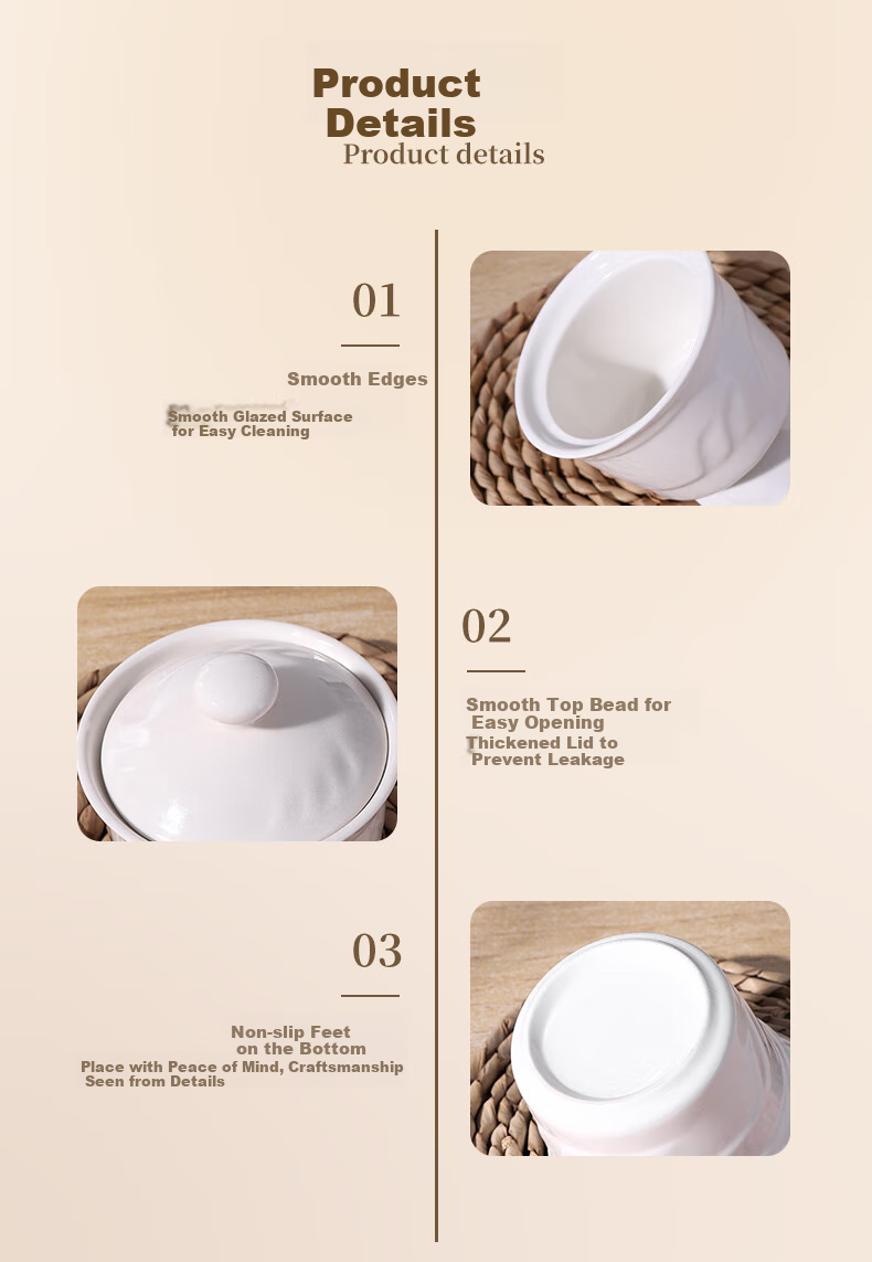 Beisesi Ceramic Bowl, Stew Pot, Small Bird's Nest Cup, Double Boiler Pot, Individual Steaming Bowl, Steamed Egg Cup with Lid, Soup Stew Pot, 200ml 8