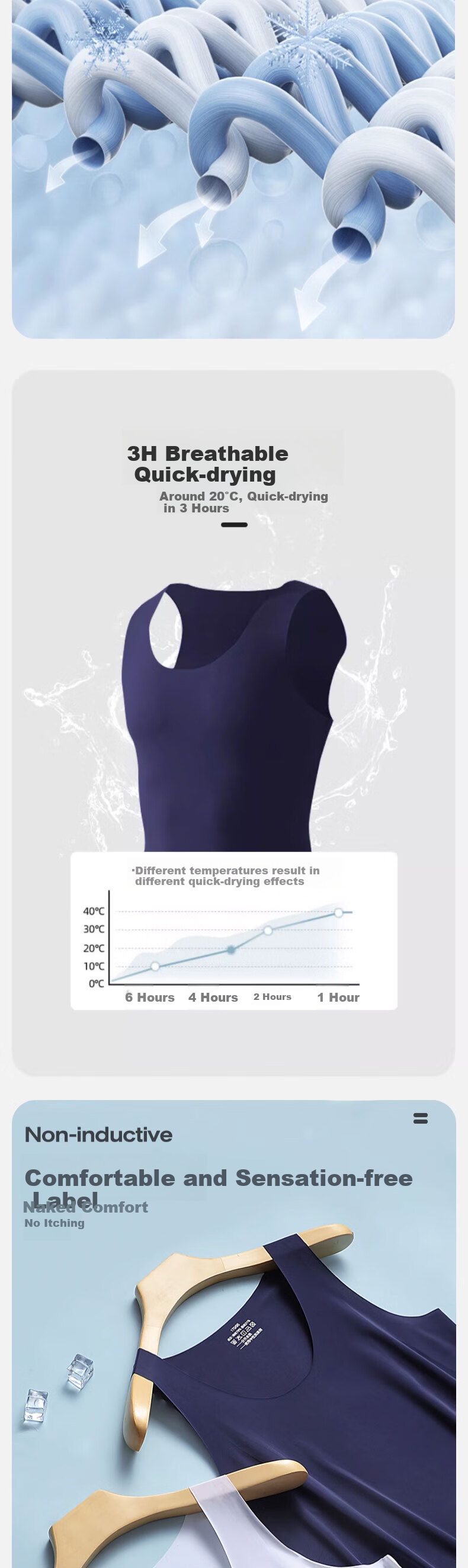 Hengyuanxiang Men's Undershirt, Ice Silk, Autumn Comfortable Quick-Dry Sleeveless Seamless Tank Top for Fitness, Light Gray 3