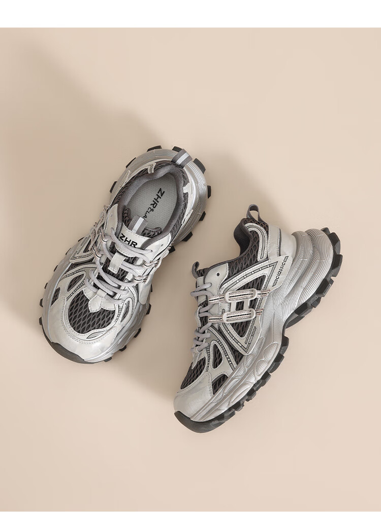 ZHR [Shen Yue Same Style] Thick Sole Dad Sneakers Women Height Increasing Casual Sports Shoes KS251F Gray Size 38 16