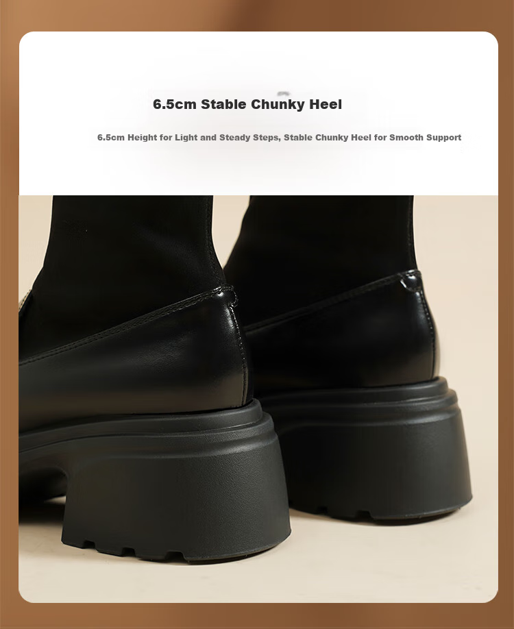 ZHR Elastic Socks And Boots for Women, Academic Style, Fleece-Lined Chunky Heel Loafers, Height-Increasing Short Boots for Women, AH579A, Black, Size 35 9