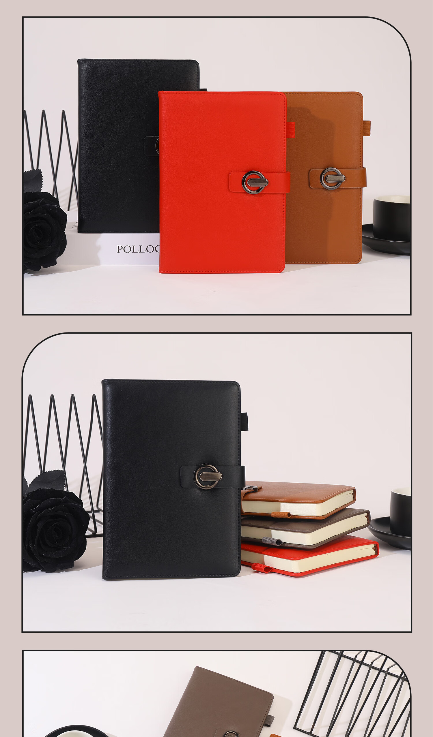 Aohuan Vintage Luxury Buckle Leather A5 Business Office Notebook 200 Pages Thickened Customizable Meeting Notes Copper Brown 11