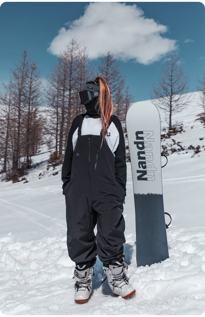 Nan En Single Board Ski Suit Bib Pants 3L Waterproof Thickened Warm Unisex Black M 26