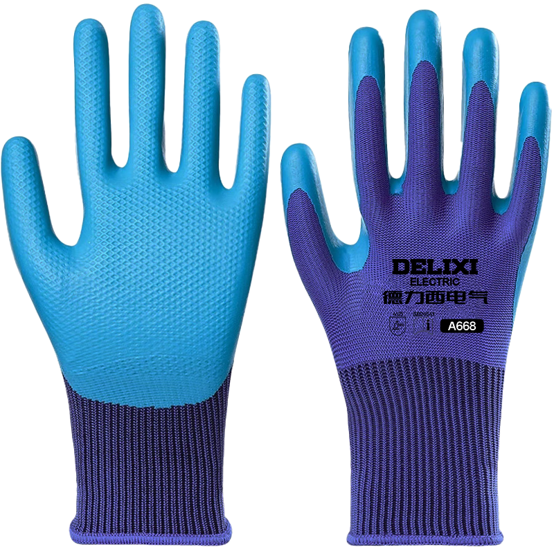 DELIXI ELECTRIC Work Safety Gloves Anti-Slip Breathable Durable Latex Rubber Gloves Thickened Diamond Pattern 12 Pairs