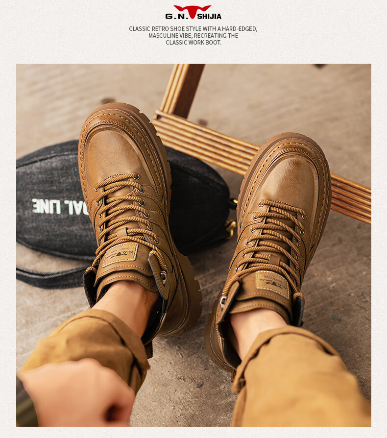 Bull Family [Zhang Ruoyun Edition] Men's Martin Boots Autumn Winter New Retro Versatile High-end Men's Boots Thick-soled Height-increasing Work Boots 5