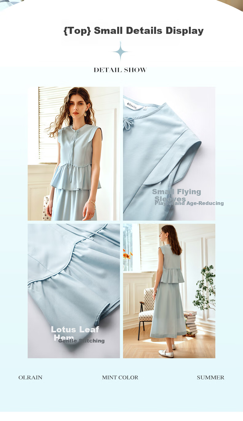 Olrain Elegant Sleeveless Workwear Set - Top and Skirt Two-Piece Summer Women's Outfit Light Blue M 9