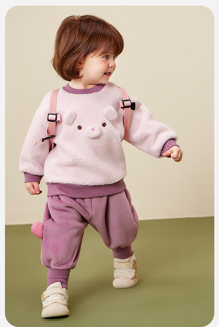 Minibala Unisex Kids Plush Set Loose Warm Long Sleeve Top and Pants Two-Piece Winter Outfit 5