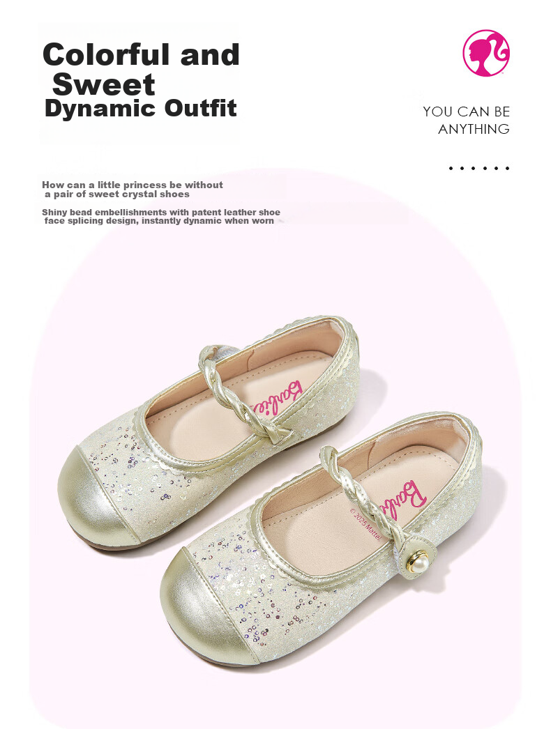 Barbie Girls' Spring Leather Shoes, Baby Princess Shoes, New Soft-Soled Crystal Shoes DA6751, Silver, Size 32 3