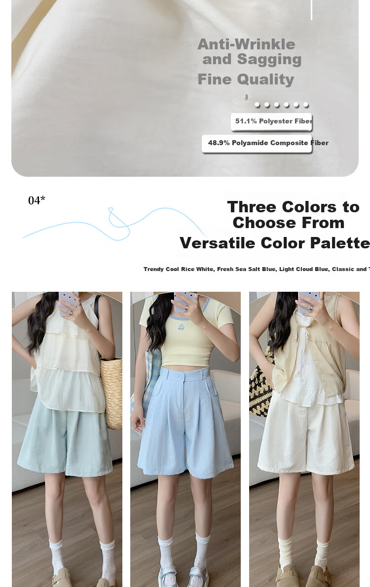 XUEXIMAN Puff Suit Shorts for Women, New Summer 2026 Style, Casual High-Waisted Draping Straight-Leg Slimming Wide-Leg Knee-Length Shorts 6