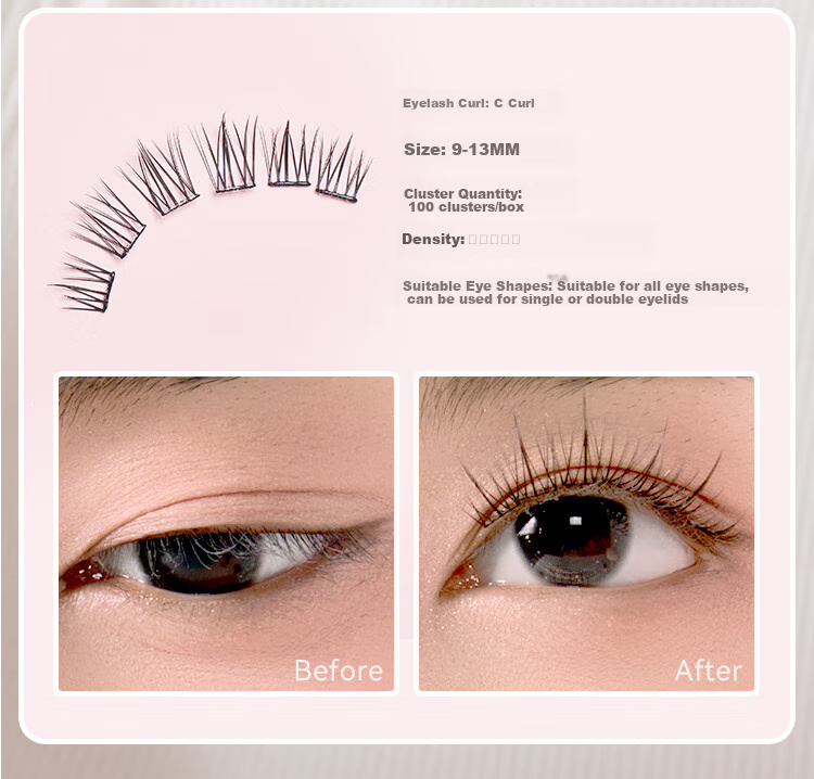 JD Original Tiancai Series Glue-Free False Eyelashes, Qianjin Yangwei Lashes, 100 Clusters, Natural-Looking Transparent Stems, Lazy Person's Three-In Series 8