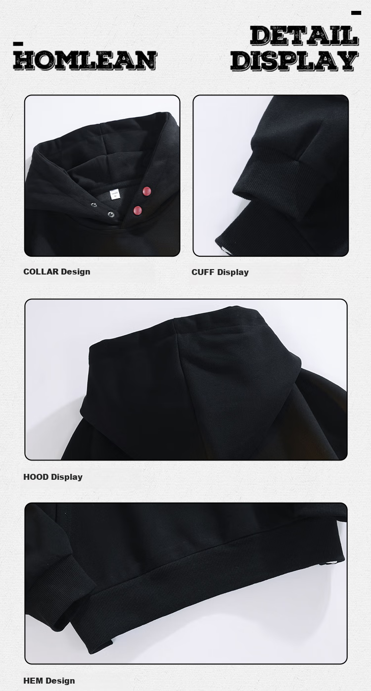 Homlean American-Style Heavy Hooded Sweatshirt, Spring Men's High Street Solid Color Versatile Loose Casual Top, HQ20 Black 2XL 7