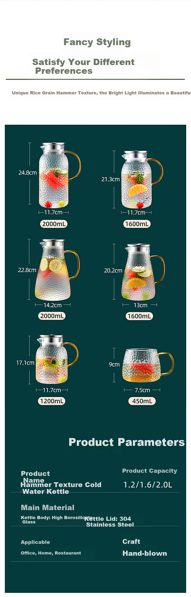 Fuguang Glass Cup, Heat-Resistant Glass Pitcher with Handle, Large Capacity Household Juice Cup, Flower Tea Cup, Teapot, Cold Water Pitcher 12