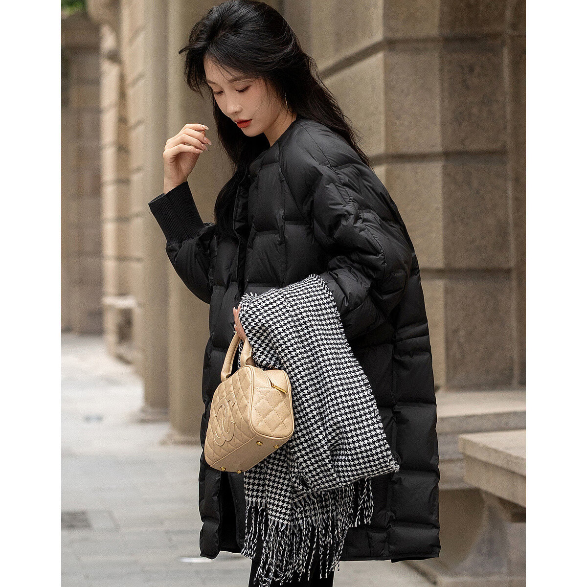 Dme [Puff Lover] 25 Winter Cloud 90% Duck Down Matte Horizontal Knitted Slimming Bread Women's Down Jacket