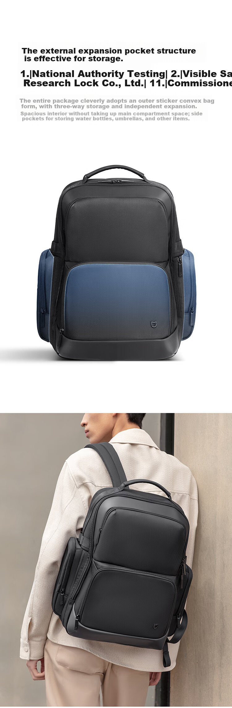 Mijia Xiaomi Laptop Bag, Men's Backpack, Business Large Capacity Backpack, Notebook Commuter Bag for Women, Schoolbag, Blue 2