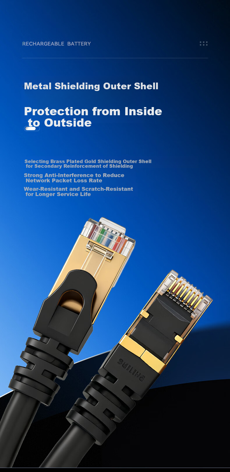PHILIPS CAT7 Network Cable, 10 Gigabit Ethernet Patch Cord, Double-Shielded Connection Cable for 10 Gigabit Switches, Connecting to Gigabit Network, High-Definition Monitoring Wiring, SWA1820/93-30 Meters 7