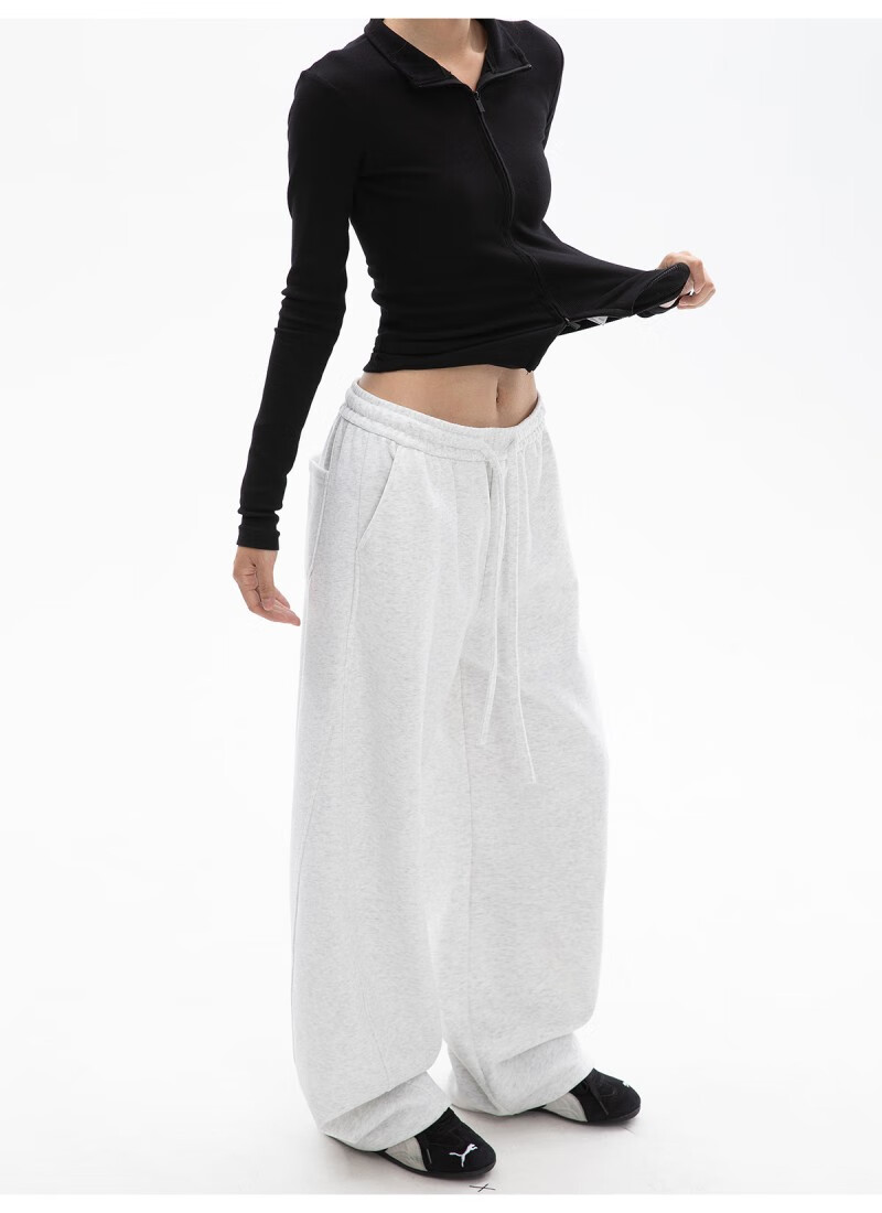 ICH MODE Women's American Style Casual Pants Spring Autumn New Sports Sweatpants Loose Straight-Leg Versatile Wide-Leg Pants Black L 18