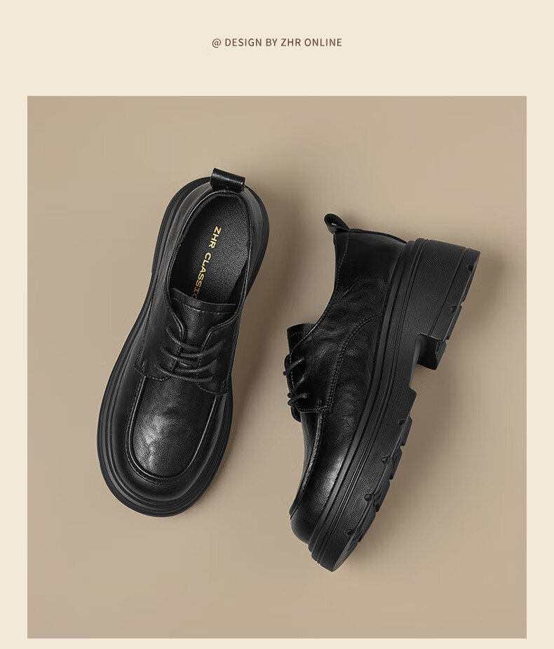 ZHR British Style Classic Retro Loafers for Women with JK Skirt Slip-On Thick Sole Leather Shoes AY273 Black Size 35 9