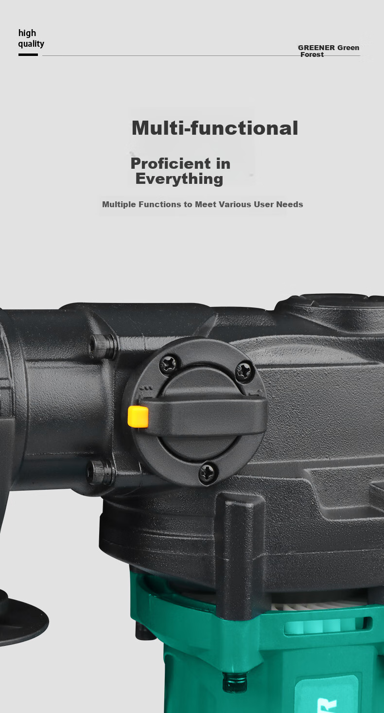 Greenlin Electric Hammer and Pick Impact Drill 2-in-1 Industrial Grade 1380W High Power Concrete Drilling Clutch 4