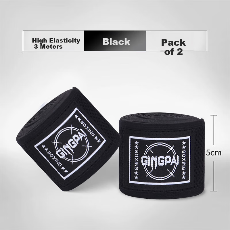 Jingpai Boxing Hand Wraps for Men, High-Elasticity Handband for Sanda, Muay Thai Wrist Wraps, Combat Hand Protection Cloth, Black, 3 Meters