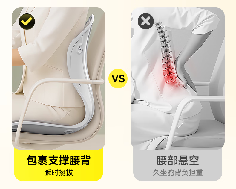 Zhiguozhe Lumbar Support Seat Cushion Ergonomic Waist Pillow Office Chair Backrest Pad Black 3