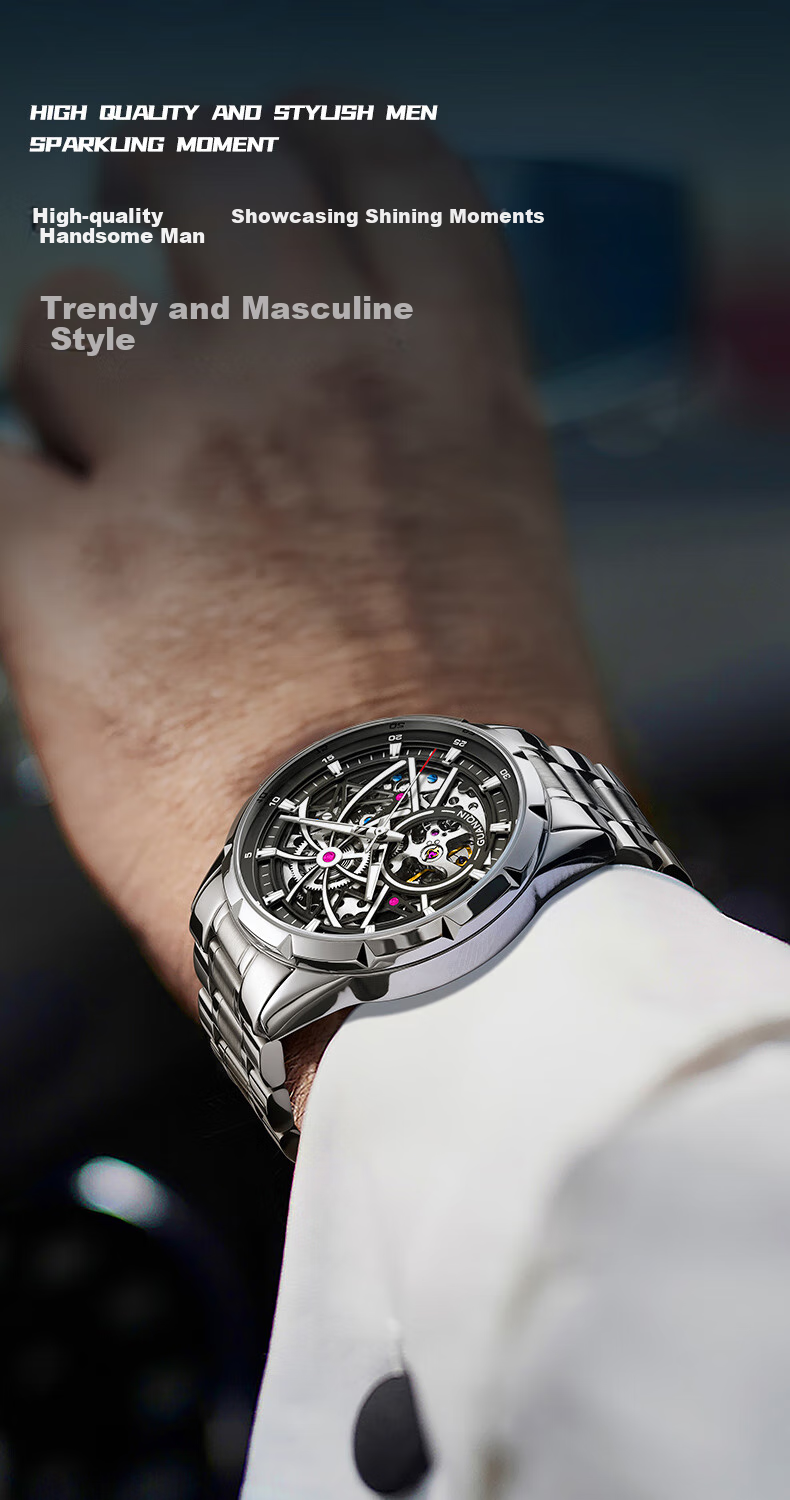 GUANQIN Men's Mechanical Watch, Swiss Certified Fully Automatic Skeleton Trendy Men's Watch, Fireworks Series Strong Luminous Famous Watch 6