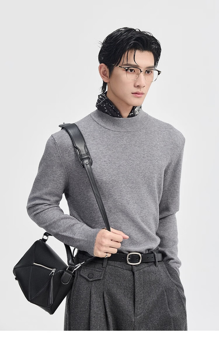Earl Zuoer [Lycra Tencel Wool] Early Winter 25 Crew Neck Pullover Knit Base Shirt Men's Solid Loose Sweater 23