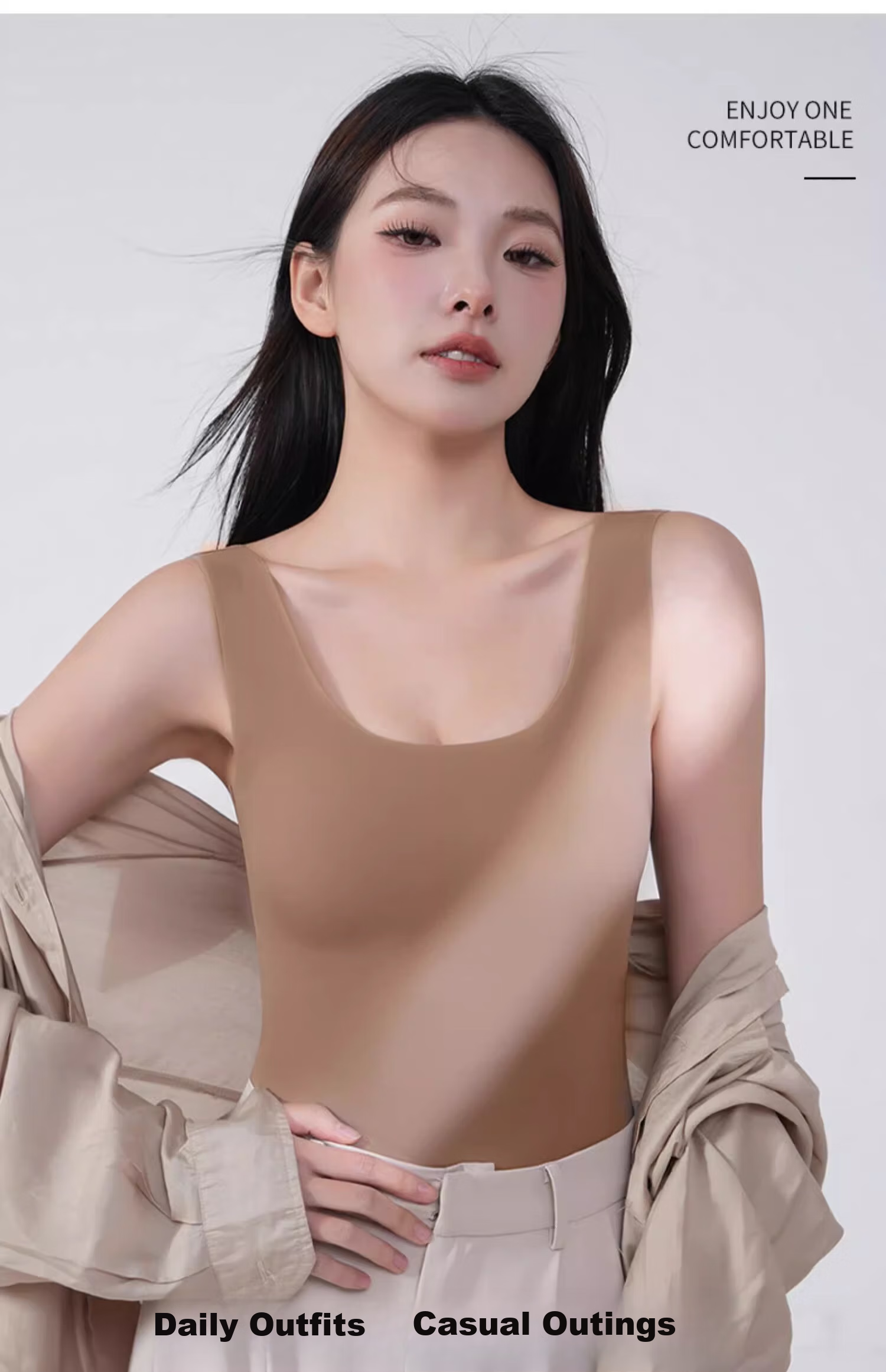 MiiOW Ice Silk Camisole Tank Top for Women with Built-In Bra Pads, White Seamless Sun Protection Inner Wear Or Outer Layer 17