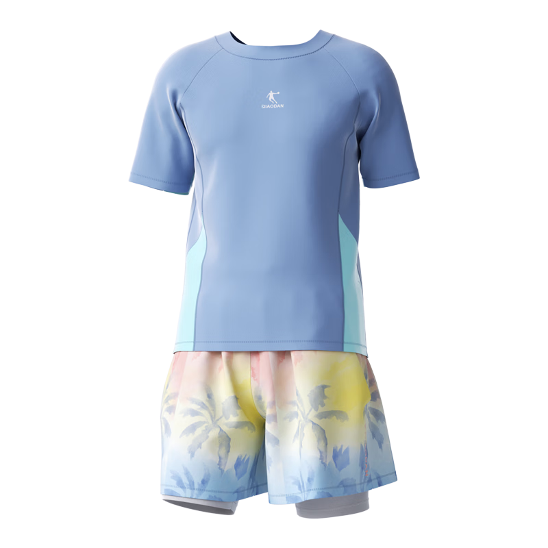 QIAODAN Men's Swimwear Swim Trunks Hot Spring Beach Swimsuit Set Quick-Dry Breathable Swimming Suit Blue 2XL