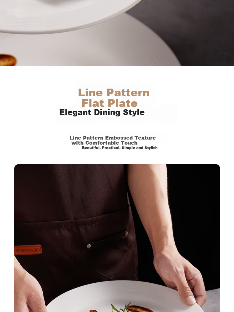 Baijie Ceramic Western Dinner Plate, 10.5 Inches, High-End Simple Line Pattern, White Steak Plate, Salad And Pasta Dish, 1 Piece 3