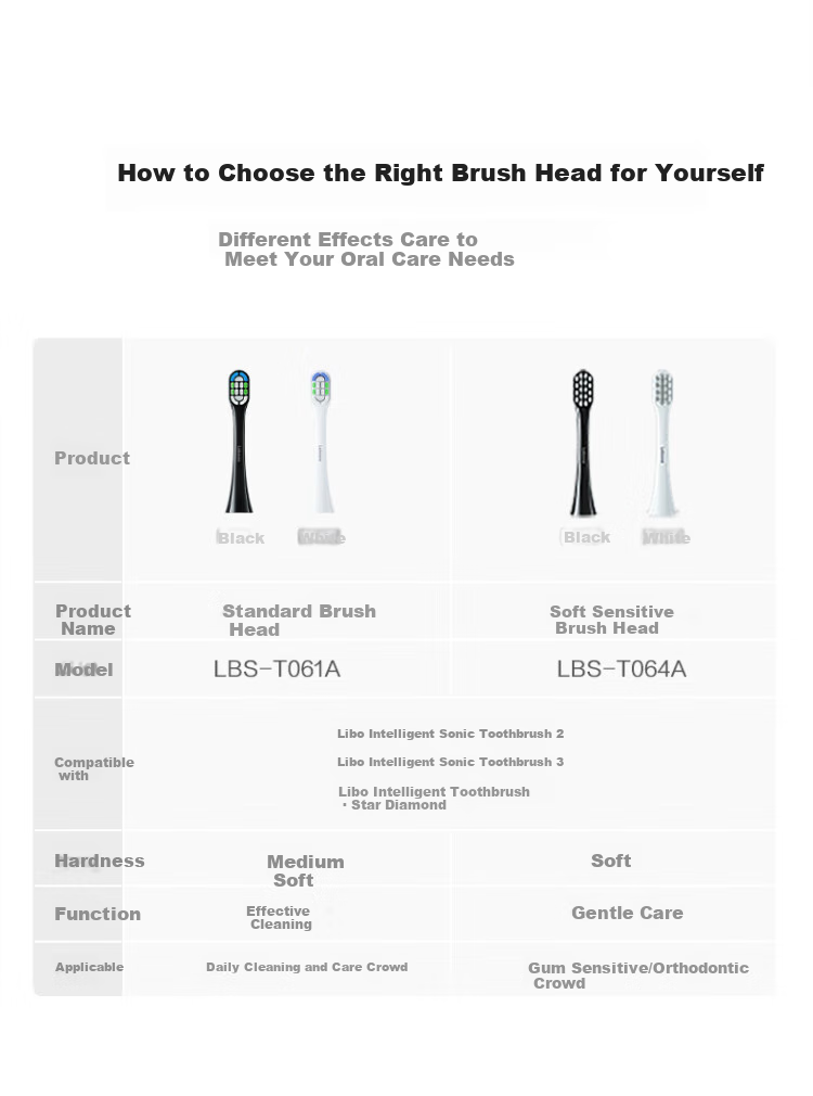 Hongmengzhixuan Liboide Smart Toothbrush Heads, Youyang 2/Toothbrush 2 Standard Type, 2-Pack Black 3