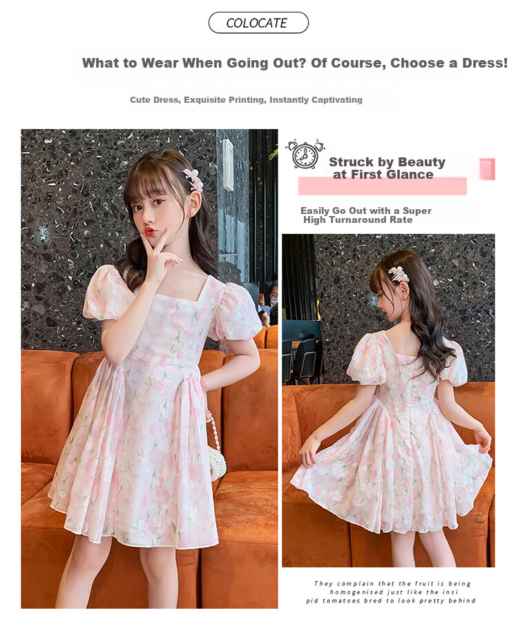 Baminuo Girls' Summer Dress, New Korean Style Children's Fashionable Thin Princess Dress for Older Kids, Pink, Size 120 1