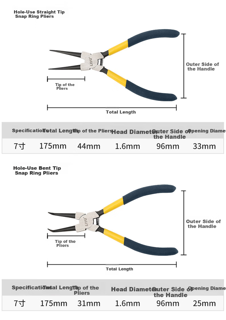Liyu Card Spring Pliers, Dual-Purpose Industrial Grade Card Yellow Pliers Set, Open-End Expansion Pliers, Hole Straight Mouth 175mm 5