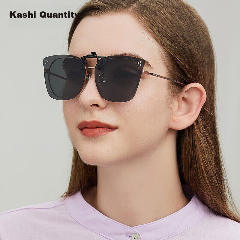 CAXMAN Clip-On Polarized Sunglasses for Women, Driving, Myopia, UV Protection CX3014 S01-Polarized Gray Clip-On Lenses