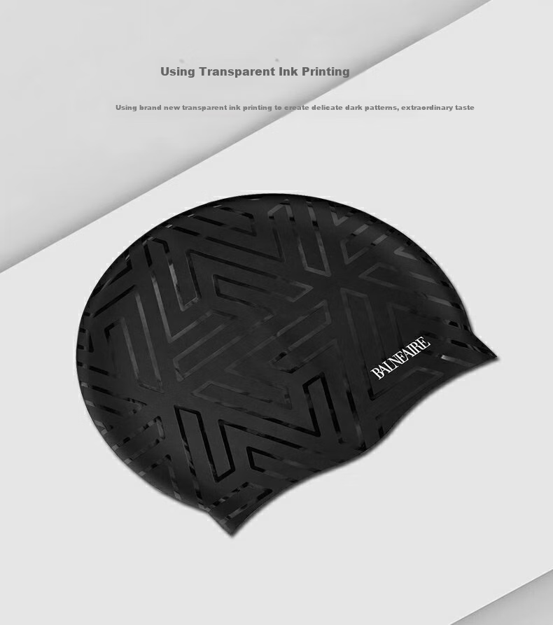 BALNEAIRE [Xiao Shunyao's Choice], Men's Silicone Swim Cap, Fashionable Dark Pattern, Highly Elastic, Waterproof, Enlarged Size, Non-Binding, MYM002 5